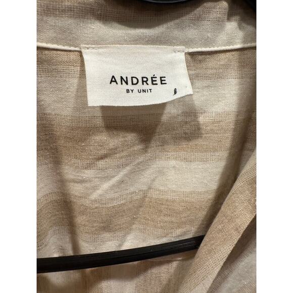 Andre by Unit 100% cotton stripe faux wrap dress. Sz L Tan/cream - Picture 4 of 6